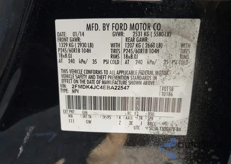 2014 Ford Edge Sel from USA, damaged, VIN 2FMDK4JC4EBA22547